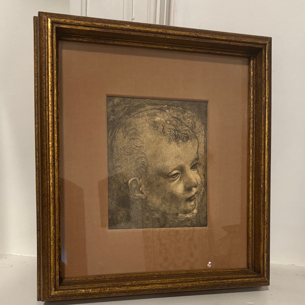 DaVinci Head of Child Framed Art Print with Gold Frame